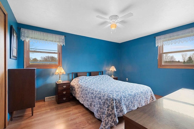 N3351 County Road B, Kewaunee, WI 54216 - bedroom featuring multiple windows, wood finished floors, baseboards, and a ceiling fan