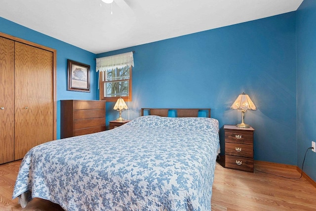 N3351 County Road B, Kewaunee, WI 54216 - bedroom featuring wood finished floors, a closet, baseboards, and a ceiling fan