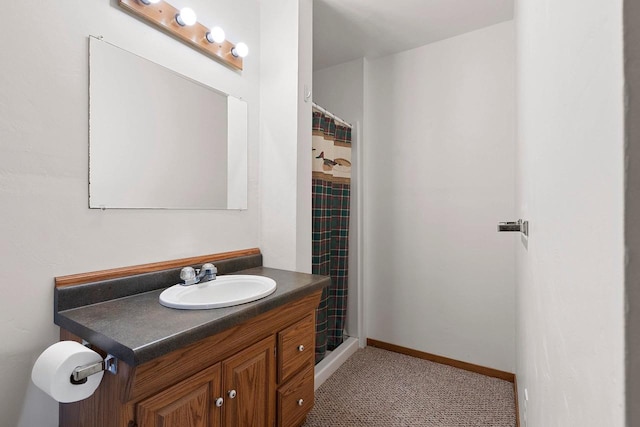 N3351 County Road B, Kewaunee, WI 54216 - bathroom with vanity, a shower with curtain, and baseboards