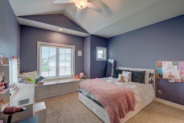 1002 Millies Way, Waunakee, WI 53597 - bedroom with light carpet, lofted ceiling, and ceiling fan