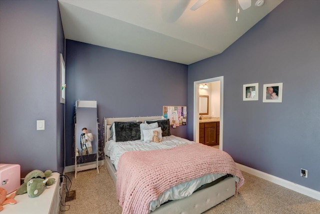 1002 Millies Way, Waunakee, WI 53597 - bedroom with light carpet, baseboards, ceiling fan, and ensuite bathroom