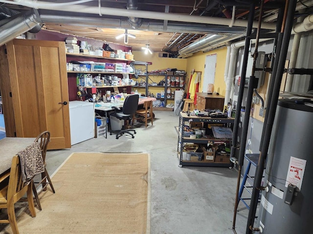W7429 Akron Dr, Wild Rose, WI 54984 - unfinished basement with water heater and a workshop area