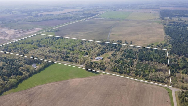 W7429 Akron Dr, Wild Rose, WI 54984 - aerial view of property and surrounding area with property boundaries highlighted and a heavily wooded area