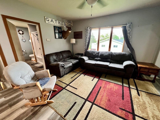 420 W Ramsdell St, Marion, WI 54950 - living room featuring wood finished floors and a ceiling fan
