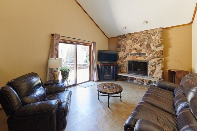 1810 W Upham Ct, Milwaukee, WI 53221 - living room with a stone fireplace and high vaulted ceiling