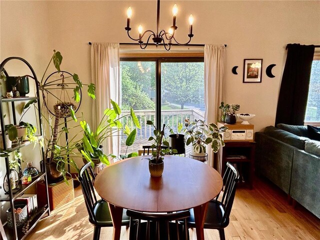 6640 Falstaff Rd, Saint Paul, MN 55125 - dining room featuring a chandelier and light wood-style floors
