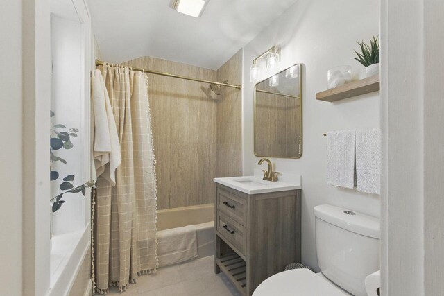 202 Lake Dr, South Milwaukee, WI 53172 - full bathroom featuring shower / tub combo, vanity, toilet, and tile patterned floors