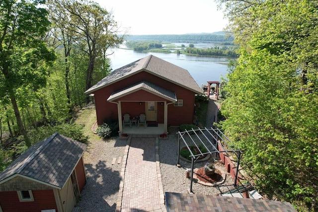 4905 Starlight Ln, Cassville, WI 53806 - exterior space with a water view and a porch