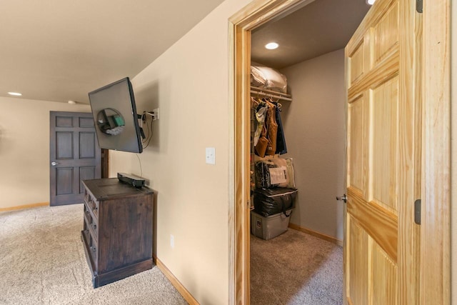 S7698 Grandview Ave, Merrimac, WI 53561 - hall featuring light colored carpet, baseboards, and recessed lighting