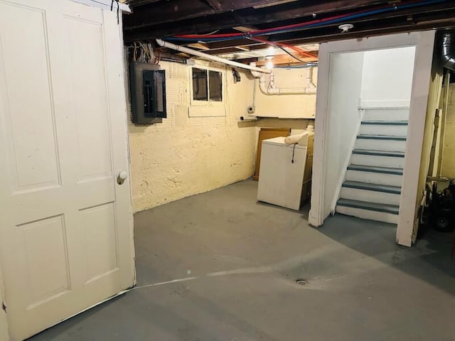 232 Harrison Ave, Waukesha, WI 53186 - unfinished below grade area featuring electric panel, washer / clothes dryer, and stairway