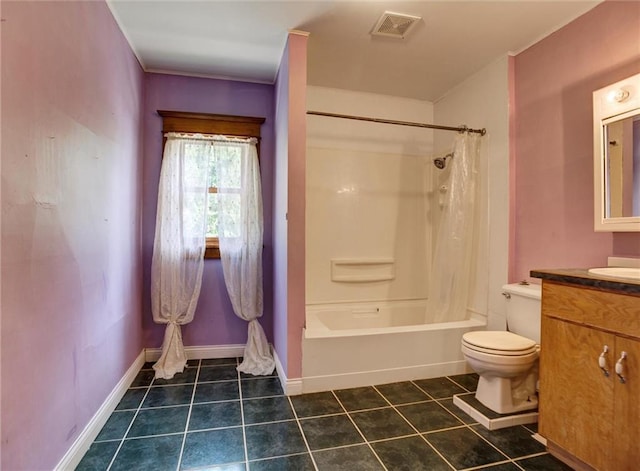 4190 County Road P, Spring Valley, WI 54767 - full bathroom featuring tile patterned flooring, vanity, toilet, shower / tub combo, and baseboards