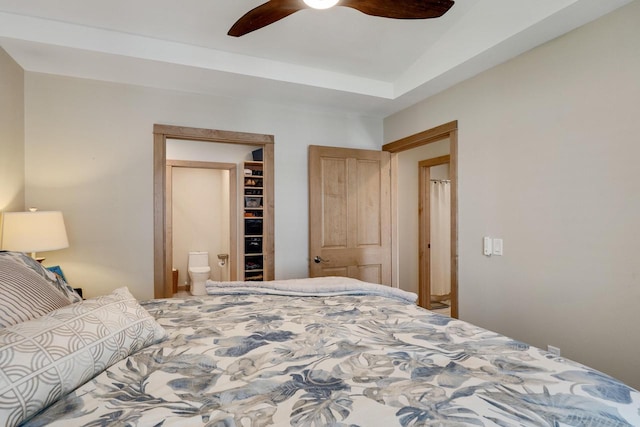 1204 Lakeview Dr # 6, Tomah, WI 54660 - bedroom featuring a ceiling fan and connected bathroom