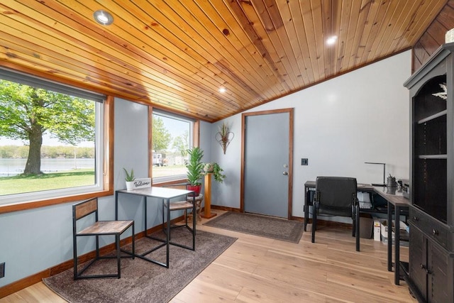 30994 122nd St, New Auburn, WI 54757 - office space featuring lofted ceiling, wooden ceiling, recessed lighting, a water view, and light wood-style flooring