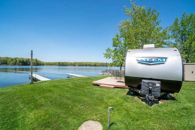 30994 122nd St, New Auburn, WI 54757 - dock area with a lawn and a deck with water view