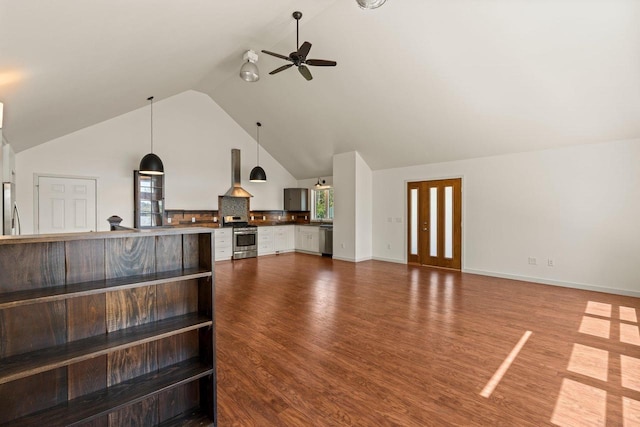 450 Lake Ave, Montello, WI 53949 - interior space featuring ceiling fan and high vaulted ceiling