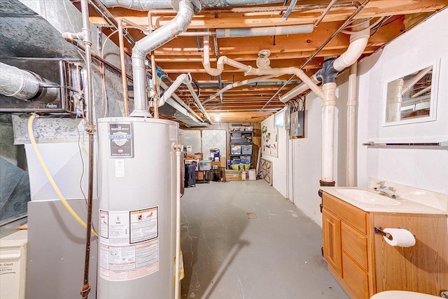 864 Suellen Ln, Portage, WI 53901 - unfinished basement with gas water heater, a sink, and electric panel