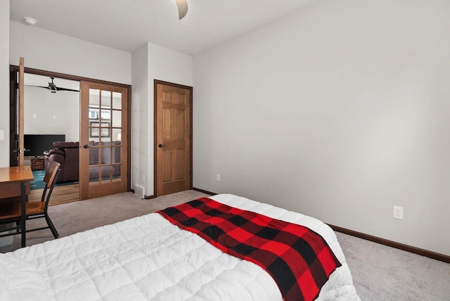 6102 Misty Bridge Rd, Madison, WI 53718 - carpeted bedroom featuring baseboards, an office area, french doors, and ceiling fan