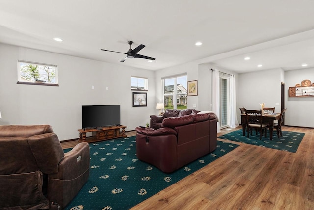 6102 Misty Bridge Rd, Madison, WI 53718 - living room with recessed lighting, wood finished floors, and ceiling fan