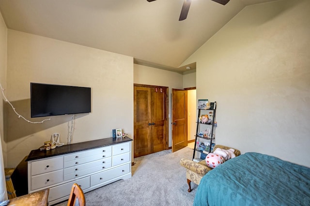 870 Eden Ct, Menasha, WI 54956 - bedroom featuring vaulted ceiling, light carpet, and a ceiling fan