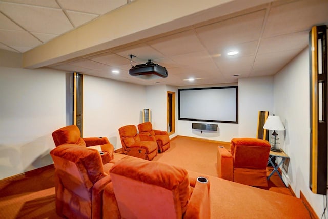 870 Eden Ct, Menasha, WI 54956 - carpeted home theater with a paneled ceiling, recessed lighting, and baseboards