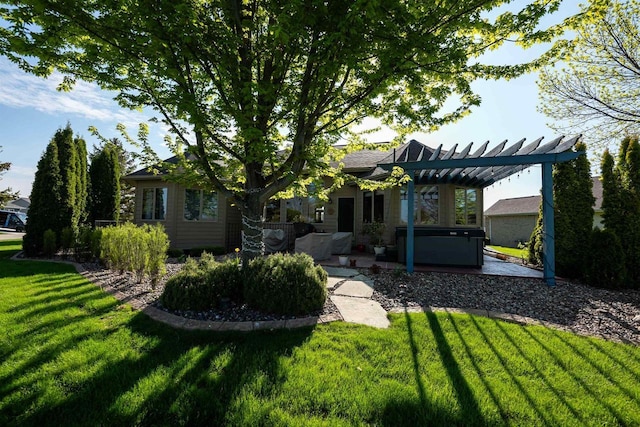 870 Eden Ct, Menasha, WI 54956 - rear view of property featuring a hot tub, a patio area, a pergola, and a yard
