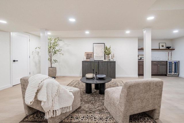 2285 N 166th St, Brookfield, WI 53005 - living room with recessed lighting, bar, and baseboards