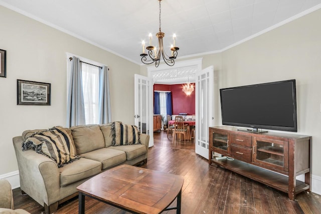 822 12th Ave, Union Grove, WI 53182 - living area featuring a chandelier, wood finished floors, and ornamental molding