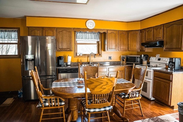 33902 County Rd N Unit L4, Hillpoint, WI 53937 - kitchen featuring stainless steel appliances, under cabinet range hood, a sink, and healthy amount of natural light