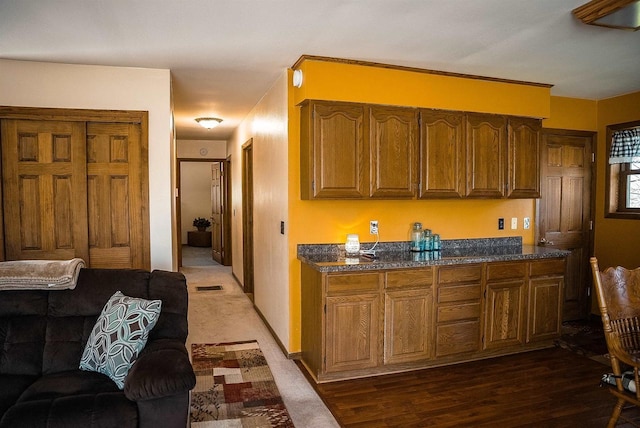 33902 County Rd N Unit L4, Hillpoint, WI 53937 - kitchen featuring brown cabinets and dark wood finished floors
