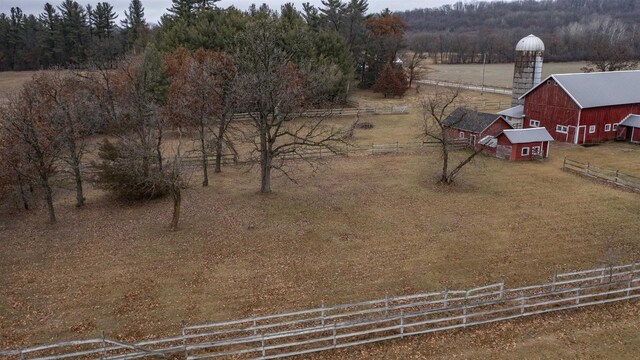N2145 Lind Center Rd, Waupaca, WI 54981 - view of yard featuring fence, a barn, an outbuilding, and a view of countryside