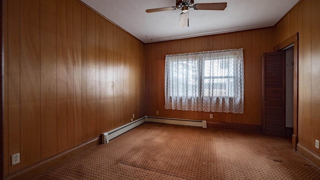 N2145 Lind Center Rd, Waupaca, WI 54981 - carpeted spare room featuring a ceiling fan and wooden walls