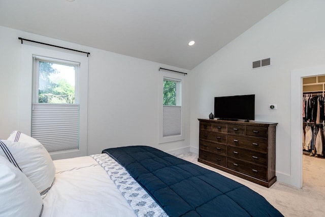 810 Farwell Dr, Madison, WI 53704 - bedroom with a spacious closet, lofted ceiling, light carpet, a closet, and recessed lighting