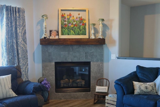 8505 Hinner Springs Dr, Weston, WI 54476 - living area featuring wood finished floors and a fireplace