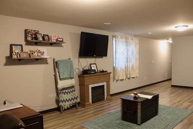 8505 Hinner Springs Dr, Weston, WI 54476 - living room featuring wood finished floors, baseboards, and a fireplace