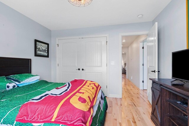 2074 Sandy Springs Rd, De Pere, WI 54115 - bedroom with light wood-style flooring, a closet, and baseboards
