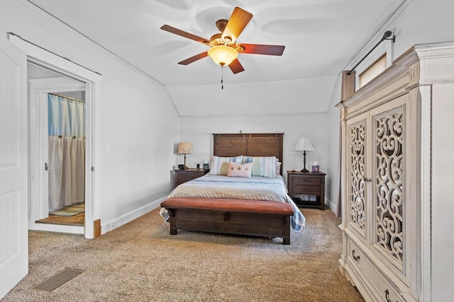 1333 W Lawrence St, Appleton, WI 54914 - bedroom with carpet flooring, vaulted ceiling, a ceiling fan, and baseboards