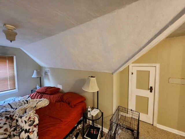 805 S Wacouta Ave, Prairie Du Chien, WI 53821 - carpeted bedroom with lofted ceiling and baseboards