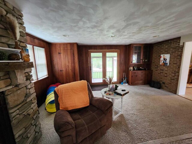 805 S Wacouta Ave, Prairie Du Chien, WI 53821 - sitting room featuring wood walls and light colored carpet