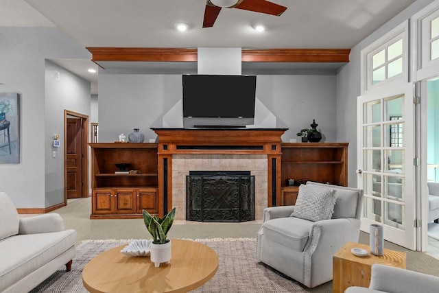 441 E Apple Creek Rd, Appleton, WI 54913 - living room with a ceiling fan, baseboards, a fireplace, and recessed lighting