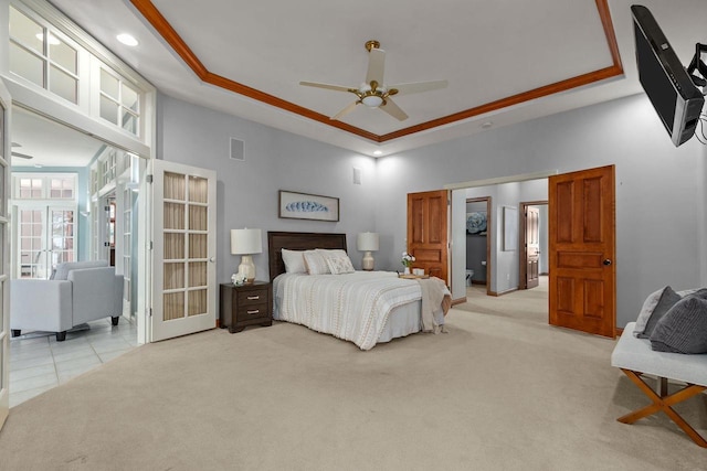441 E Apple Creek Rd, Appleton, WI 54913 - bedroom with a tray ceiling, light colored carpet, recessed lighting, and ceiling fan