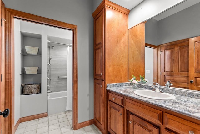 441 E Apple Creek Rd, Appleton, WI 54913 - full bathroom with baseboards, vanity,  shower combination, and tile patterned flooring