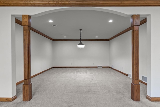441 E Apple Creek Rd, Appleton, WI 54913 - empty room featuring carpet, ornamental molding, baseboards, recessed lighting, and decorative columns
