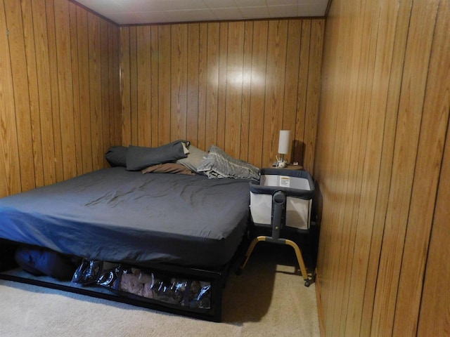 1100 Champagne St, Merrill, WI 54452 - bedroom featuring light colored carpet and wood walls