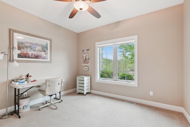 2140 Prairie View Pt, Lake Geneva, WI 53147 - carpeted home office with a ceiling fan and baseboards