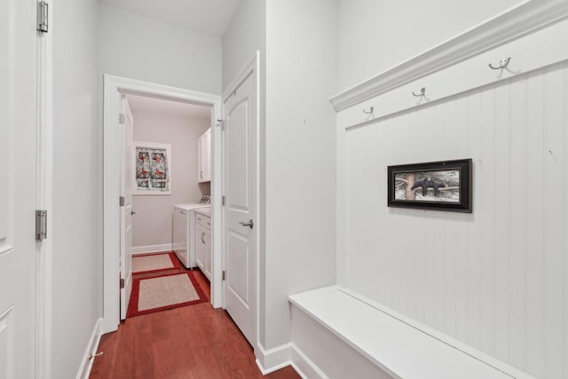 2140 Prairie View Pt, Lake Geneva, WI 53147 - mudroom with separate washer and dryer, dark wood-type flooring, and baseboards