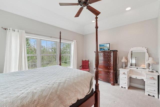 2140 Prairie View Pt, Lake Geneva, WI 53147 - bedroom with light colored carpet, recessed lighting, and a ceiling fan