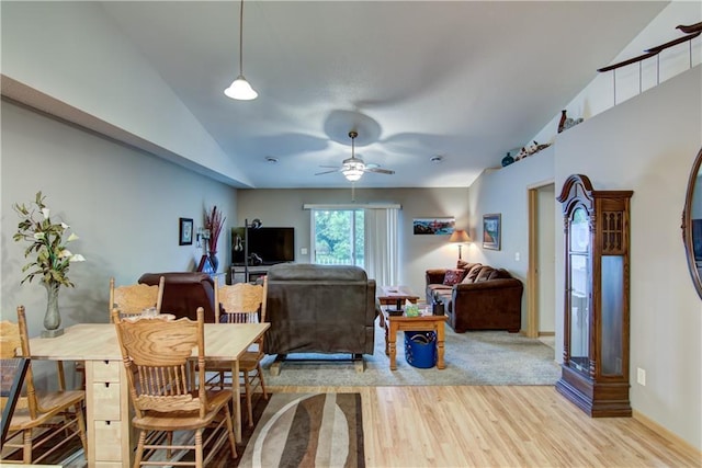13037 40th Ave Ave, Chippewa Falls, WI 54729 - dining room with light wood finished floors, vaulted ceiling, and a ceiling fan