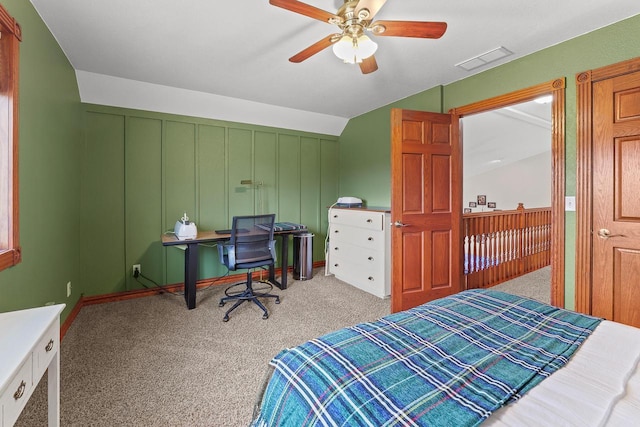 W5412 Bowe Ln, Fond Du Lac, WI 54937 - carpeted bedroom featuring lofted ceiling and a ceiling fan