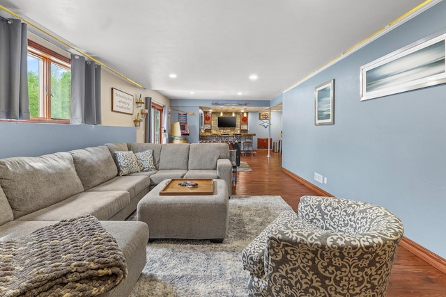 W5412 Bowe Ln, Fond Du Lac, WI 54937 - living room featuring wood finished floors, baseboards, and recessed lighting