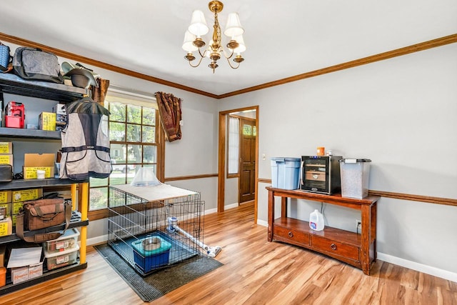 2845 Cambridge Cir, Brookfield, WI 53045 - office space featuring a chandelier, baseboards, wood finished floors, and crown molding